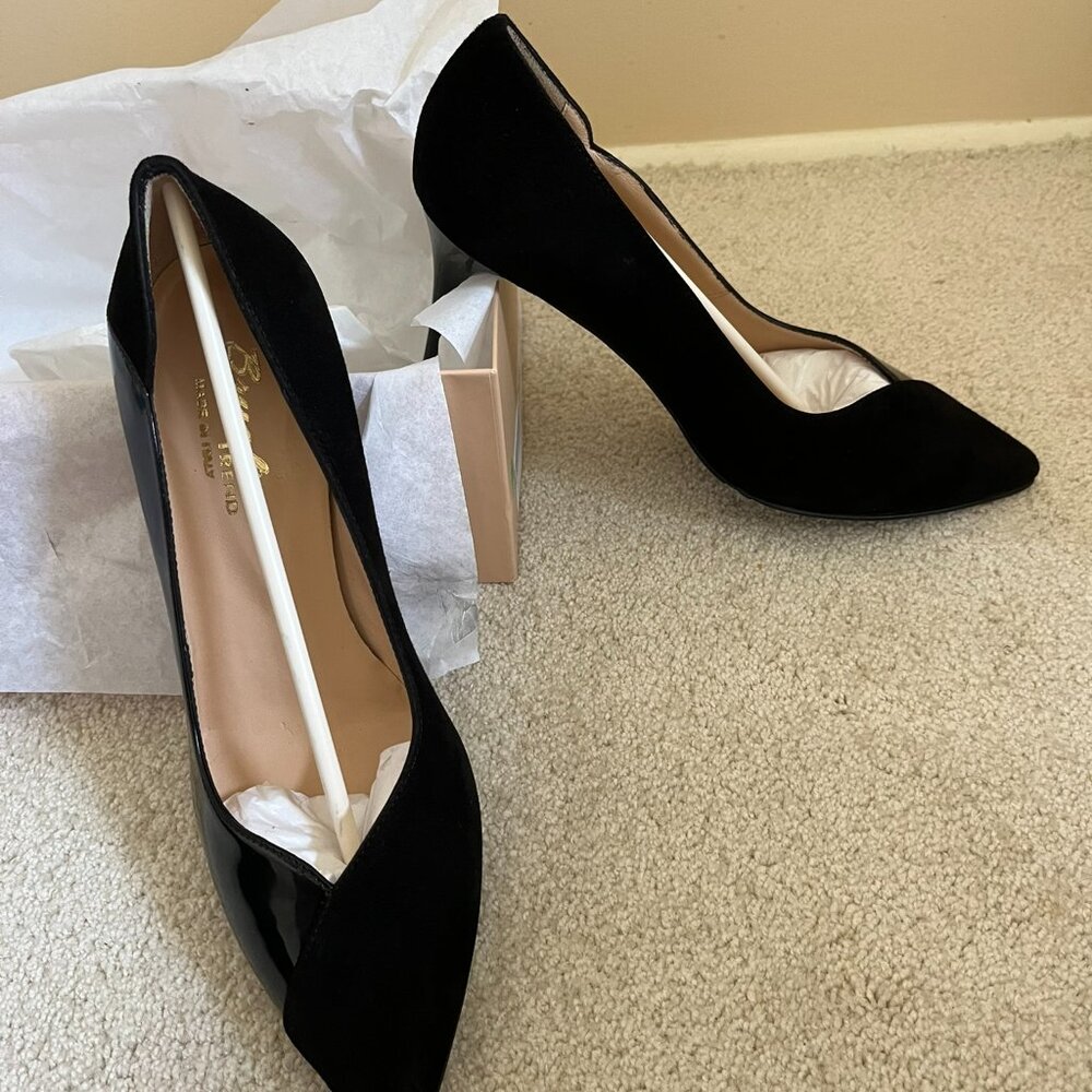 Bruglia Black Patent Leather and Suede Pumps - New